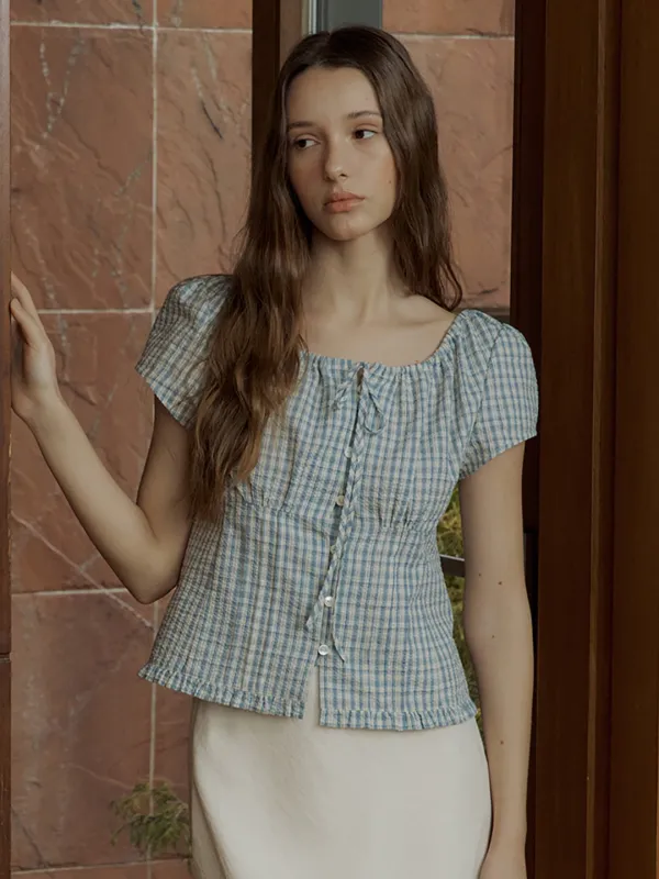 LUCY CHECK BLOUSE_CHECK BLUE