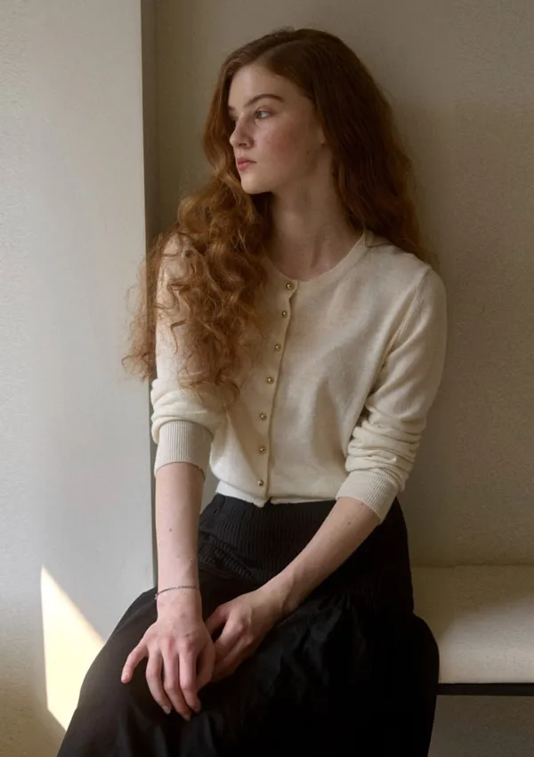 gold button cash CARDIGAN IVORY