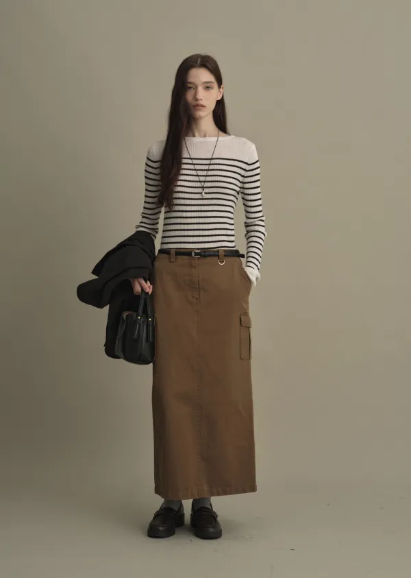 SEMI BOAT-NECK STRIPE PULLOVER (ivory stripe)