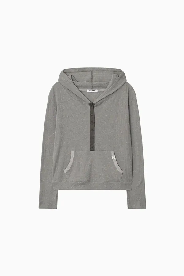 BUTTON HOODED LONG SLEEVE, KHAKI