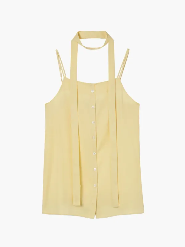 Tencel Twill Sleeveless Scarf Top, Light Yellow