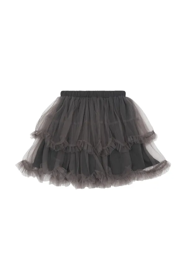 LAYERED TULLE MIDI SKIRT, CHARCOAL