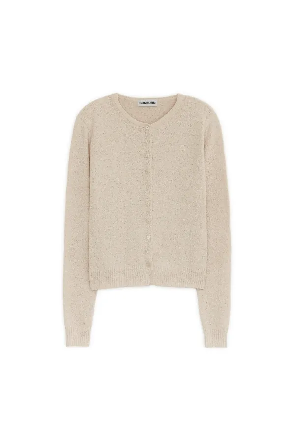 EASY BASIC ROUND NECK CARDIGAN, BEIGE