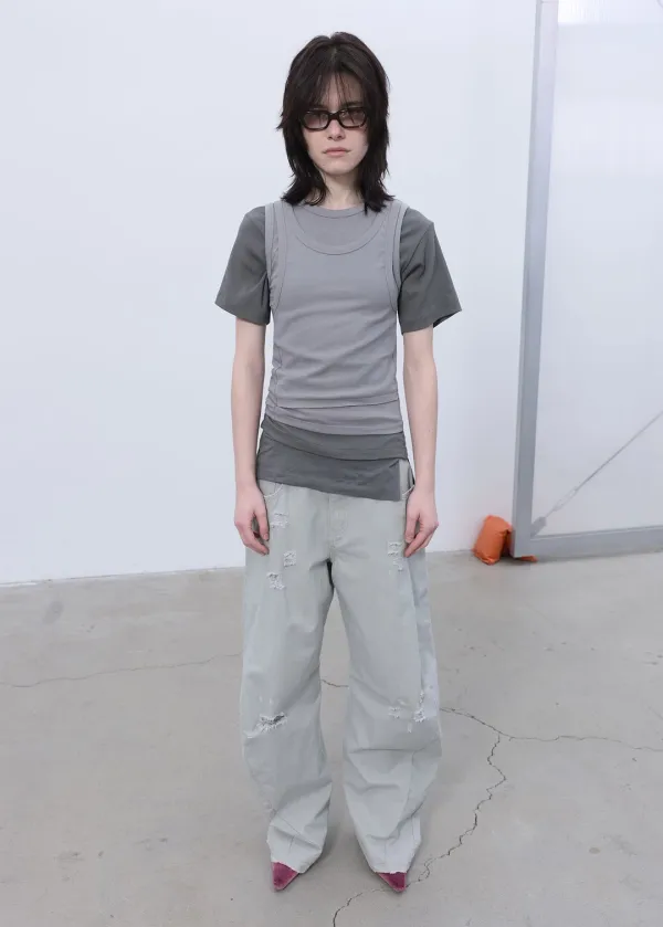 DOUBLE LAYERED SLEEVELESS TOP (GREY)