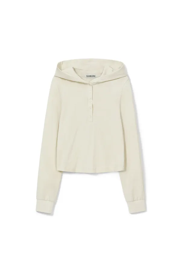 BUTTON UP HOODIE LONG SLEEVE TOP, IVORY