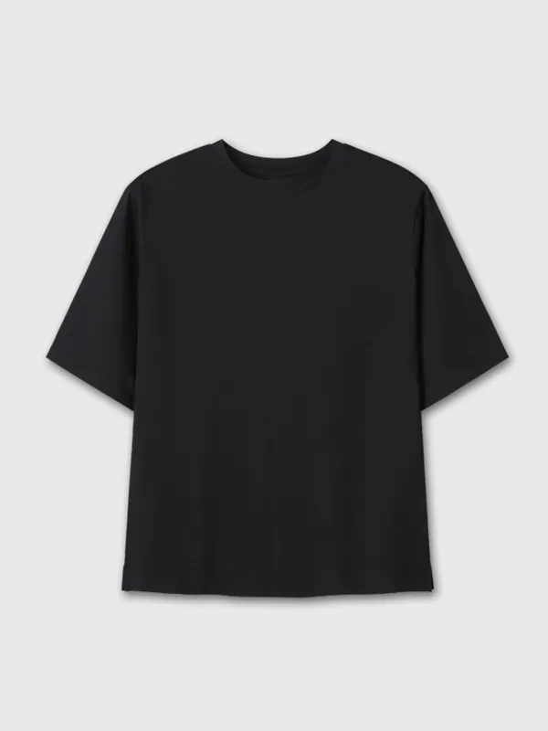 (W) HIGH-DENSITY RELAXED COTTON T-SHIRT_ BLACK