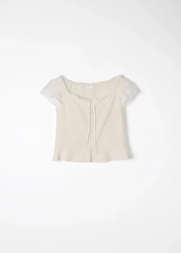 5TH Pearl Crinkled Blouse(Cream)
