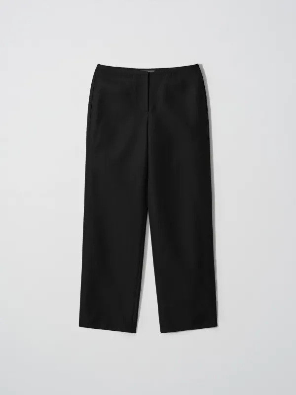 WOOL BLEND LOWRISE TROUSERS [DARK GREY, BLACK]