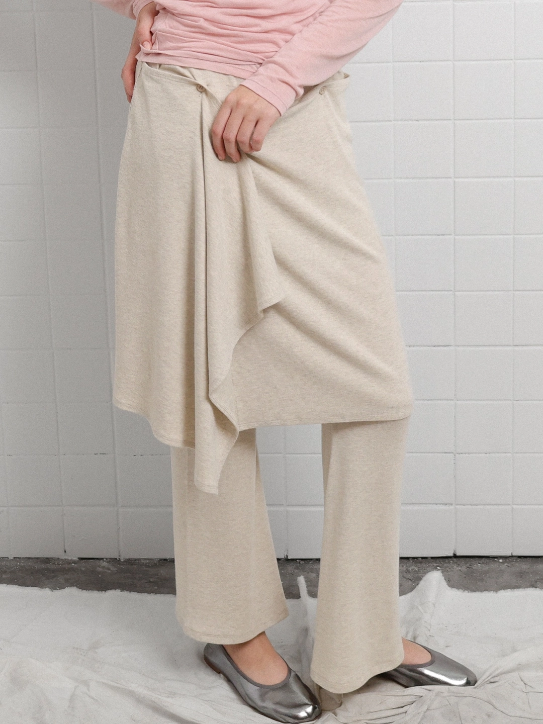 포에브 Button Layered Skirt Pants - Ivory 상품 이미지 2