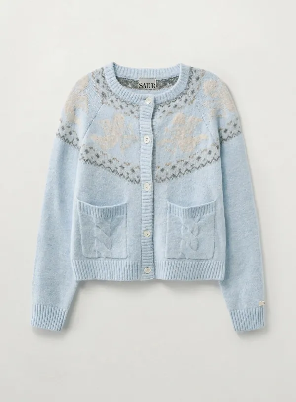 (W) Holiday Angel Knit Cardigan - Sky Blue