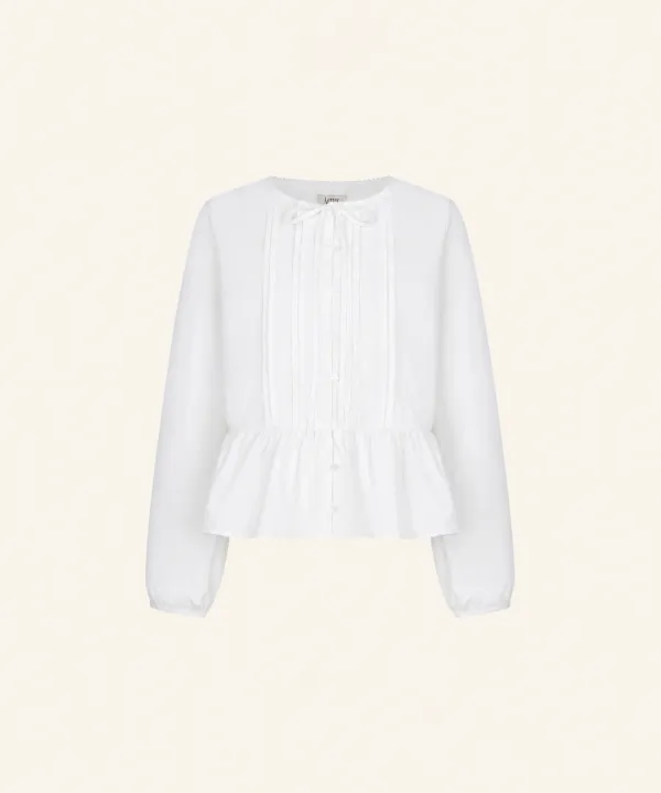 Floral Embroidered Pintuck Blouse (White)