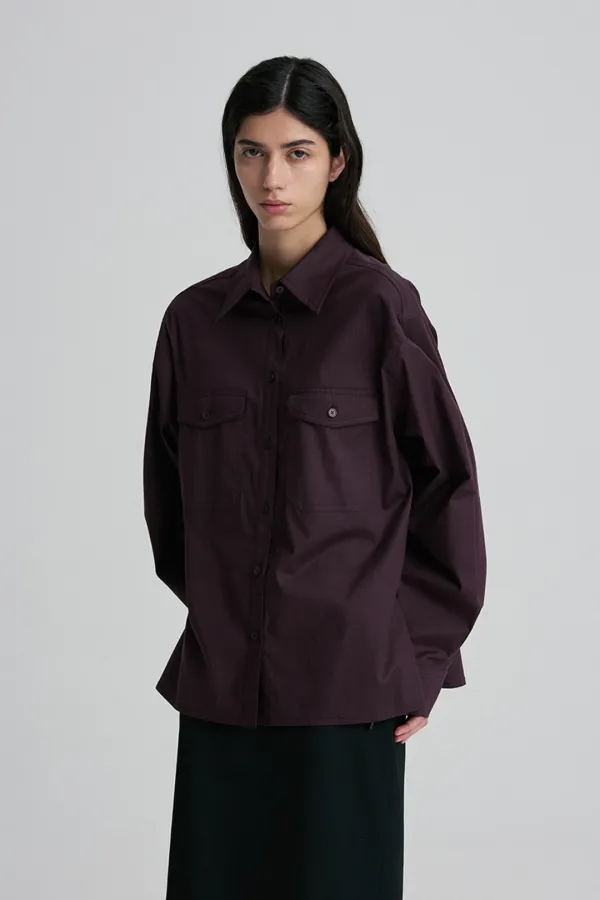 SIDE-SLIT DOUBLE-POCKET SHIRT WINE