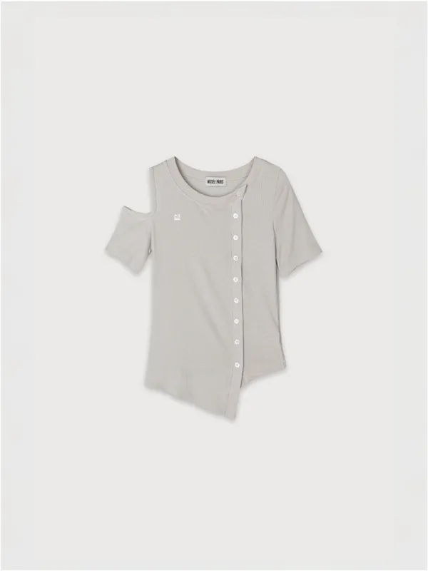 CAYENNE Unbalanced Cut-Out Detail Knitted Cardigan_Gray