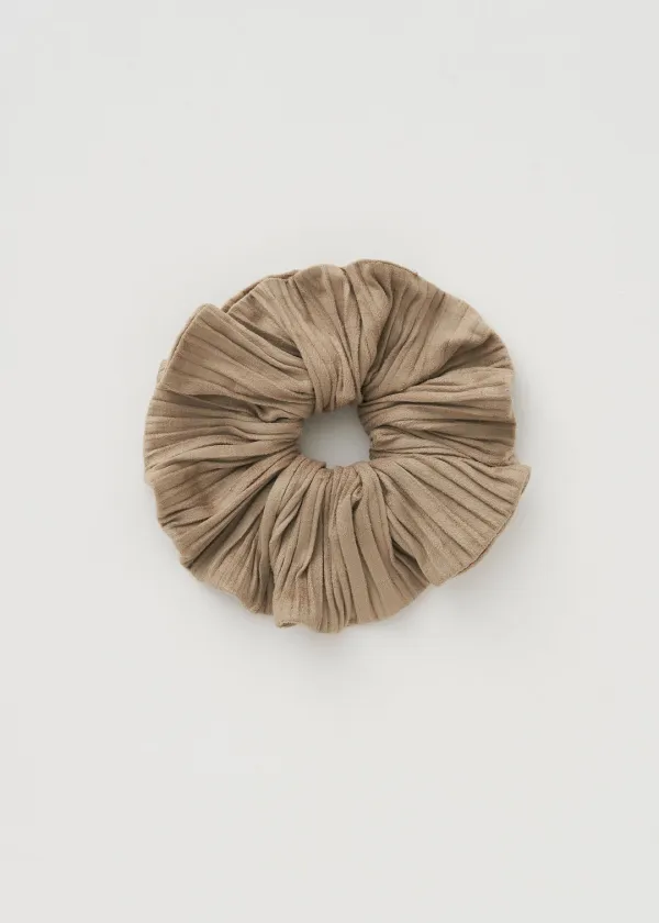 Suede Pleats Scrunchie(Beige)