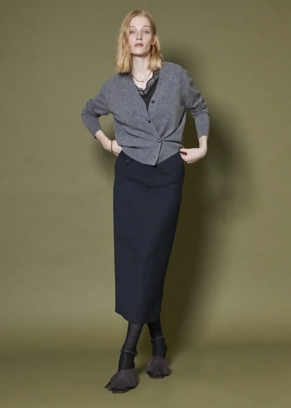 BUTTON POCKET H-SKIRT_NAVY