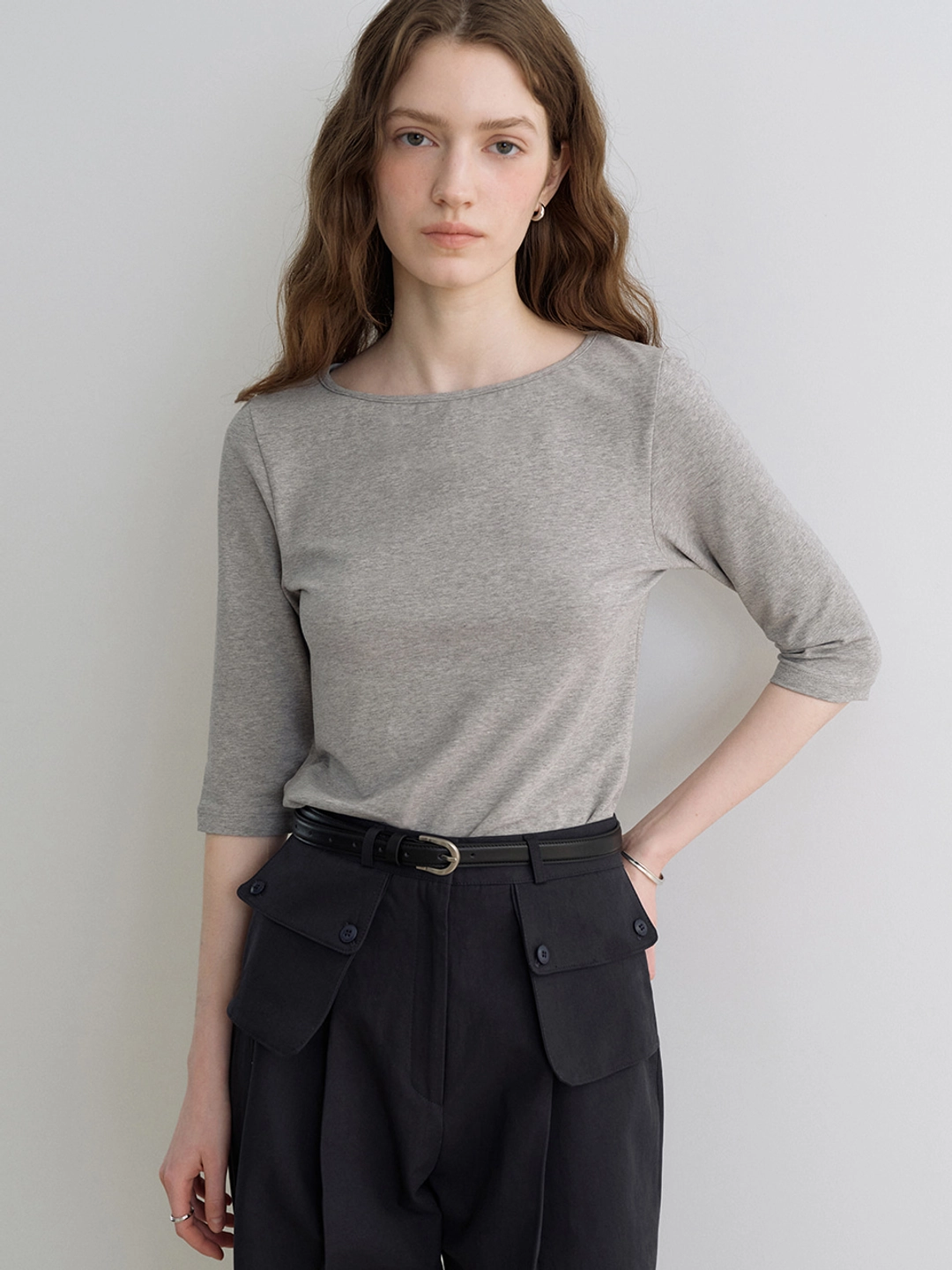아워코모스 comos 1711 classic boat neck T-shirt (melange gray) 상품 이미지 1