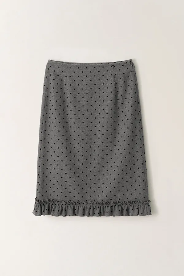 프릴 포인트 H라인 미디 스커트 (Gray dot)_2FFUSK03