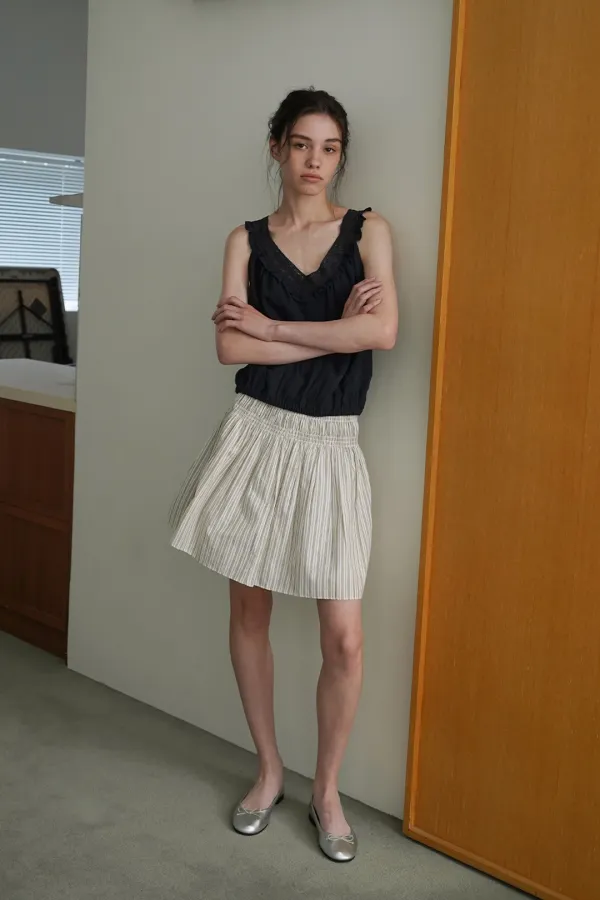 Stripe flare skirt_ivory