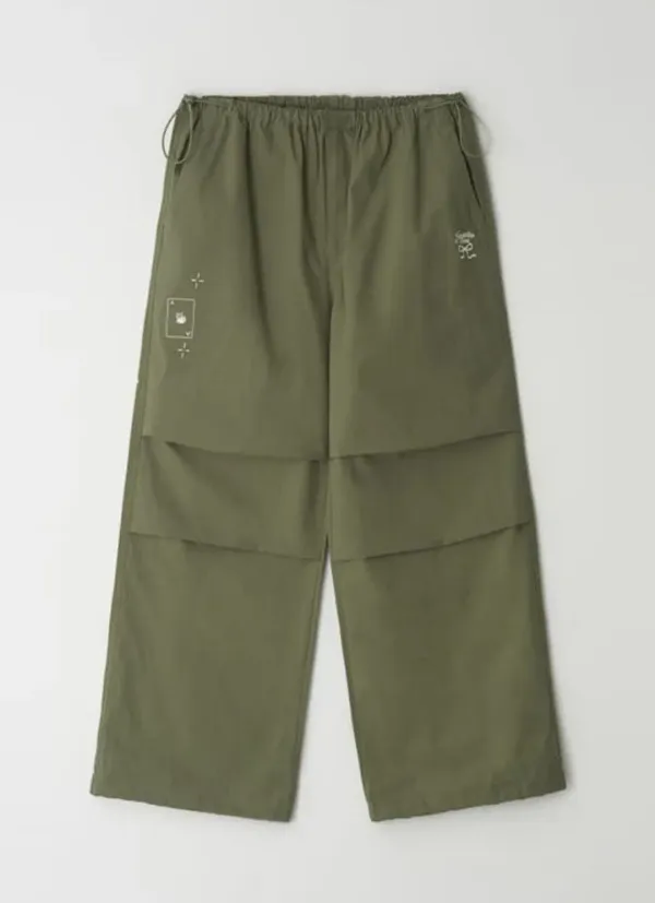 DRAWING STITCH PARACHUTE PANTS KHAKI