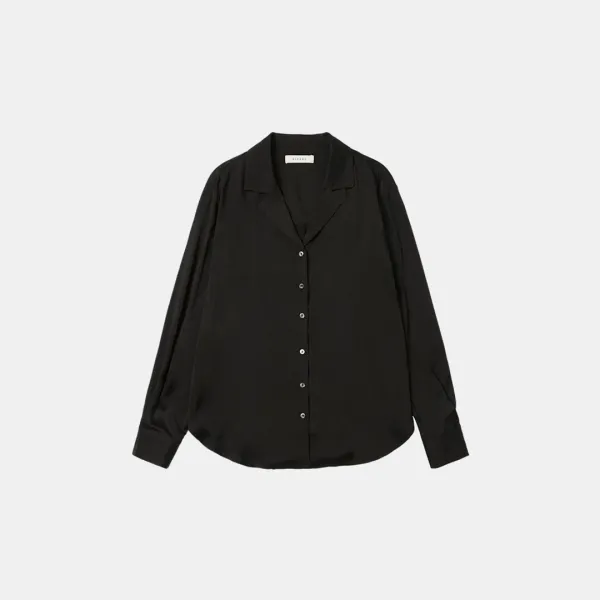 SITP5194 오픈 카라 실키 셔츠_Black