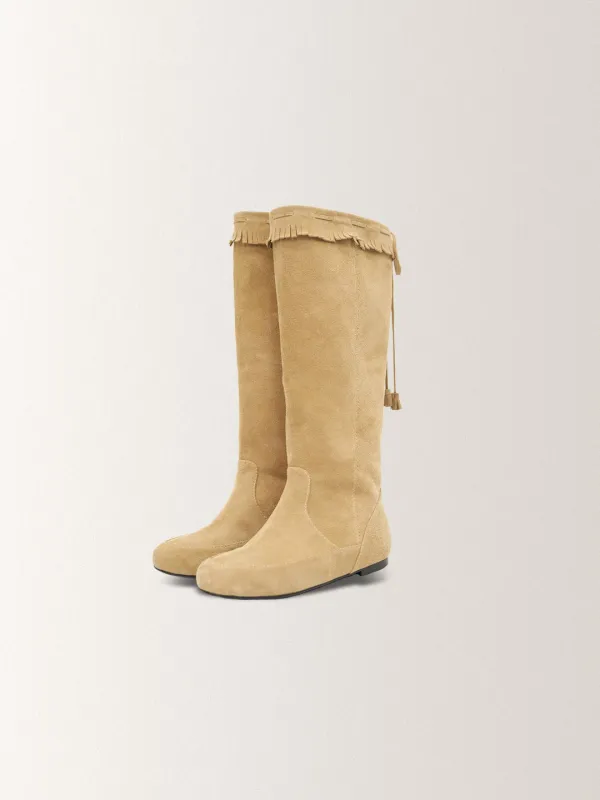 SUEDE TESSLE LONG BOOTS [ BEIGE ]