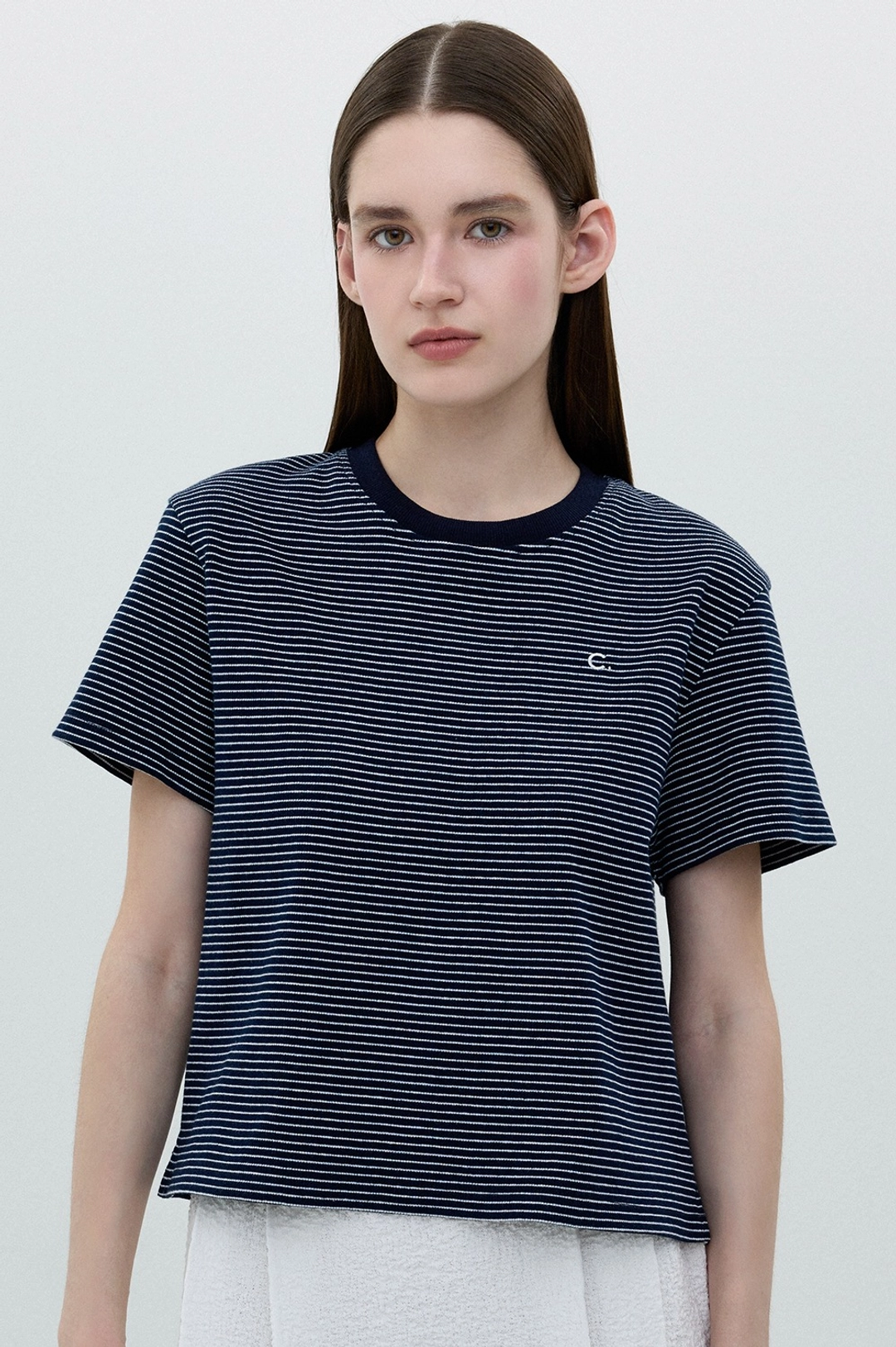 클로브 [25SS clove] Ribbed Stripe Short T-shirt (Navy) 상품 이미지 2