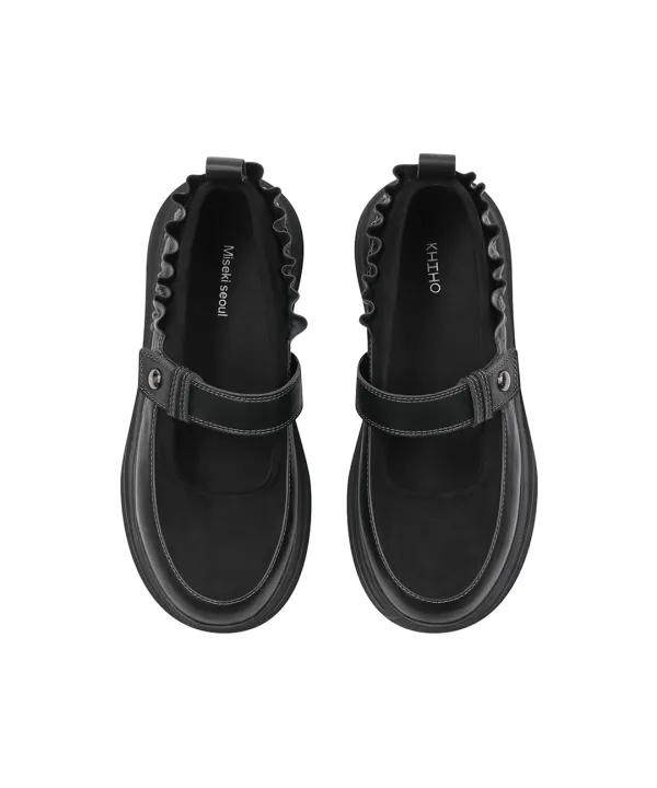 [X KHIHO] Layered shirring mary jane BLACK