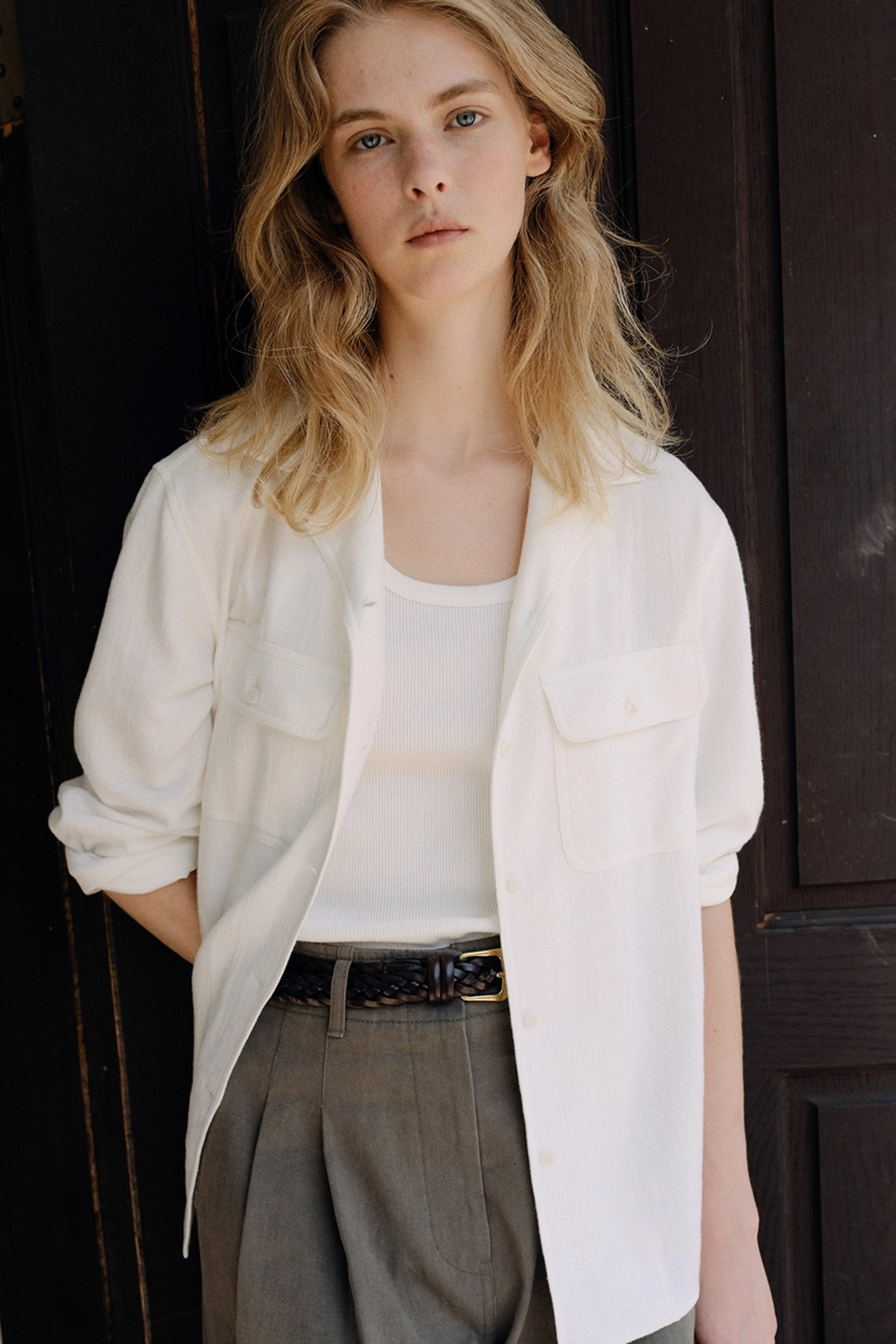 블랭크공삼 open collar cotton shirt (ivory) 상품 이미지 1