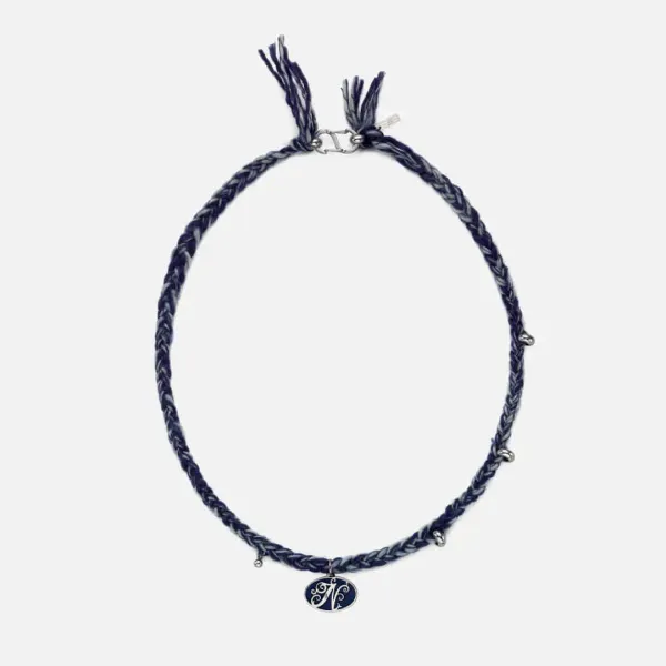 braided charm necklace-blue
