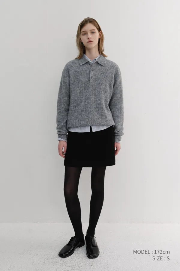 UNISEX HAIRY COLLARED SWEATER MELANGE GREY_UDSW6D135G2