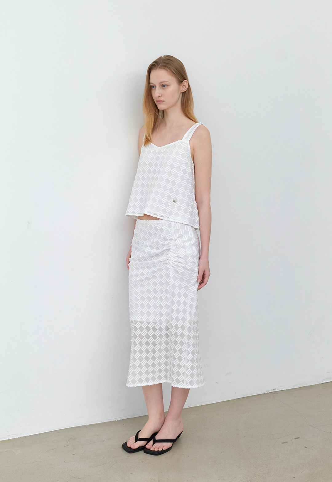 아뜰리에 나인 (SK-5112)TEXTURED CHECK SET SHIRRED SKIRT 상품 이미지 1