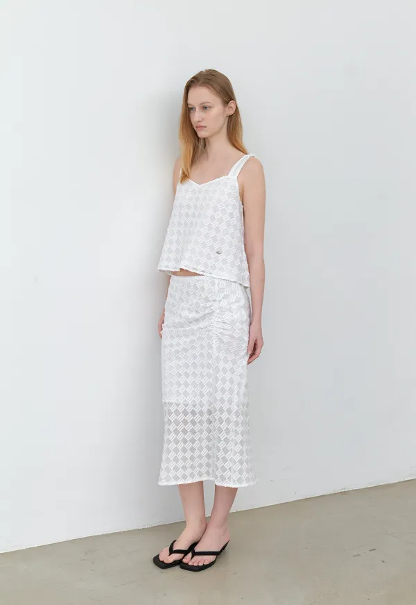 (SK-5112)TEXTURED CHECK SET SHIRRED SKIRT