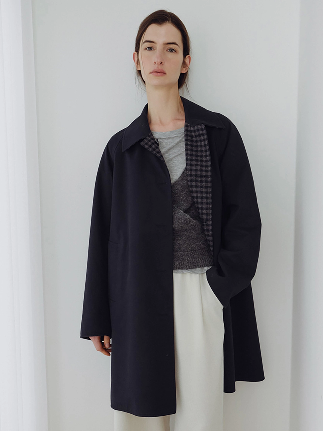 오떼뜨 MAC CHECK REVERSIBLE COAT_NAVY 상품 이미지 1