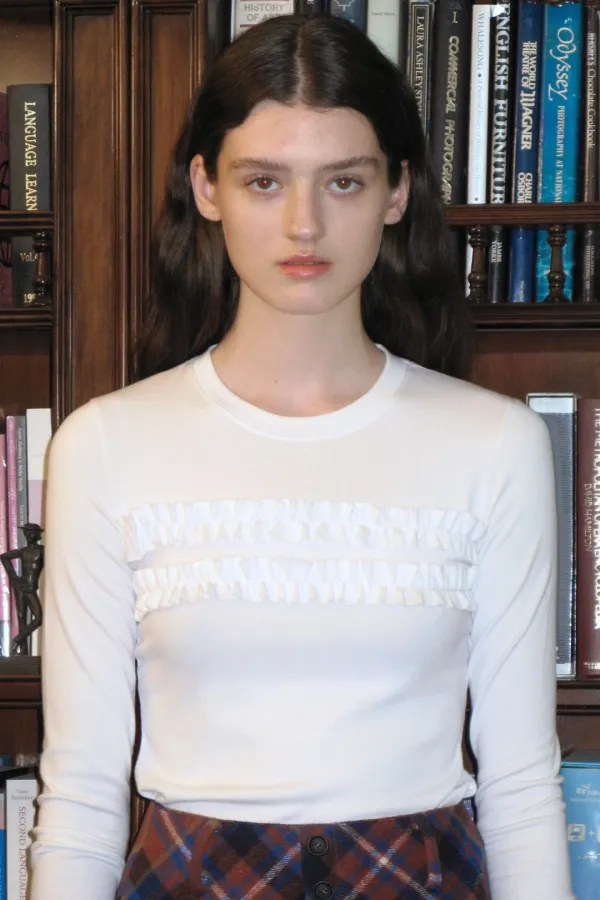 Ruffle Point Long Sleeve (White)