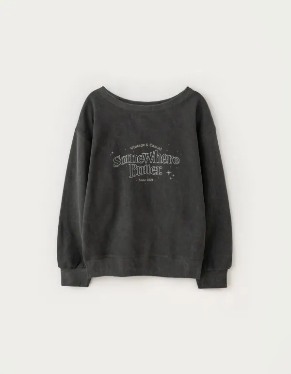 Wave Logo One Shoulder Sweatshirt - Charcoal