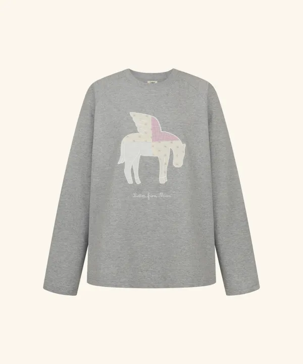 Horse Flower Patchwork T-Shirt ( Melange Grey )
