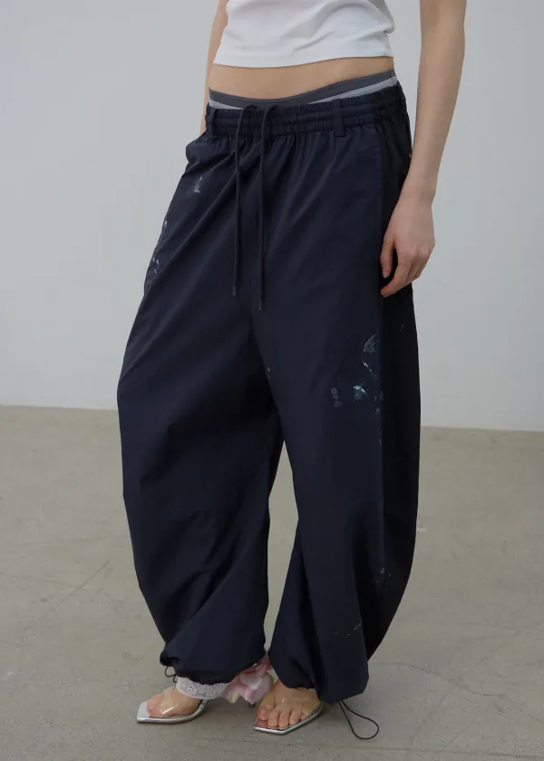 PAINT EFFECT NYLON TROUSERS (DARK NAVY)