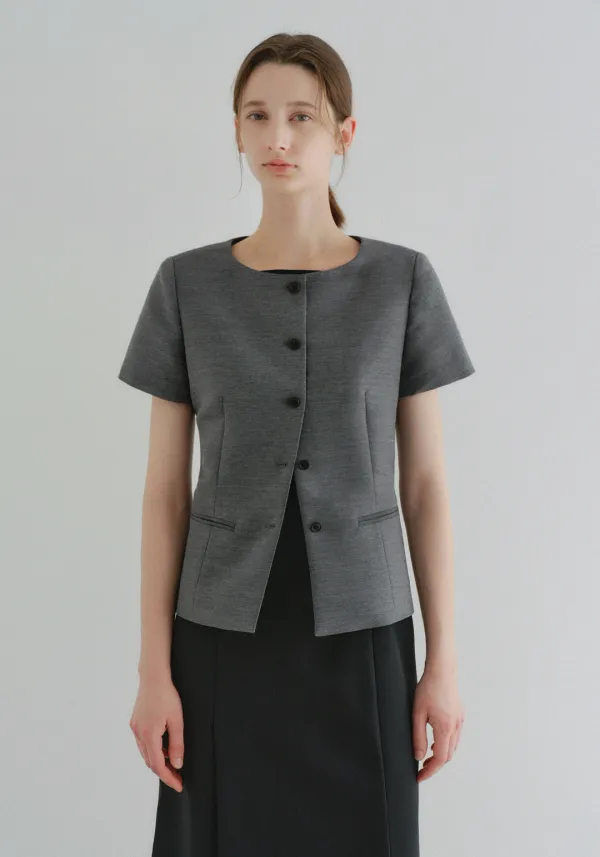 Lien Boat Neck Half Jacket (Charcoal Gray)