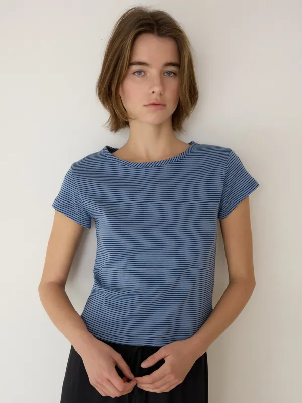 A STRIPE BASIC T-SHIRT_BLUE