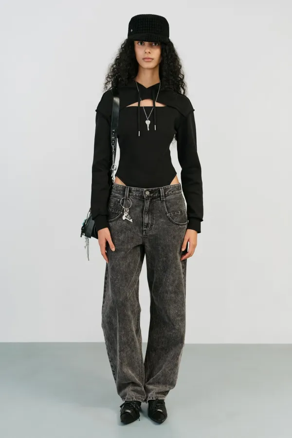 BIG POCKET LOOSE FIT DENIM - GREY