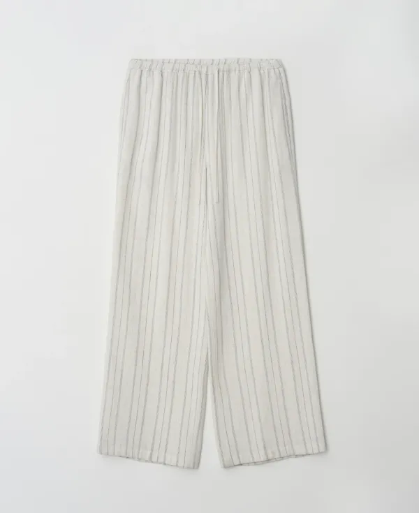 Linen Stripe Easy Banding Pants_OATMEAL