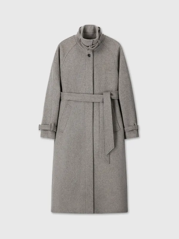 (W) HIGH-NECK BELTED WOOL COAT_ HEATHER GREY