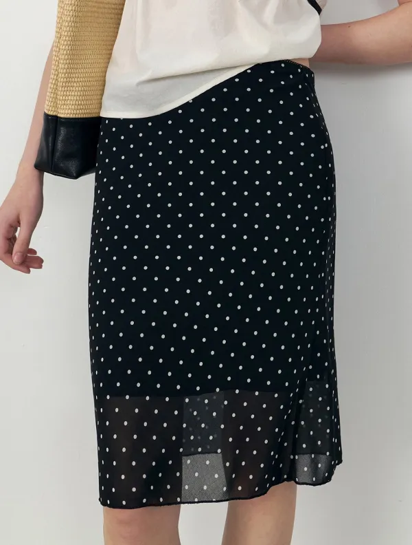 [7/24 순차출고] Polka dot chiffon midi skirt_Black
