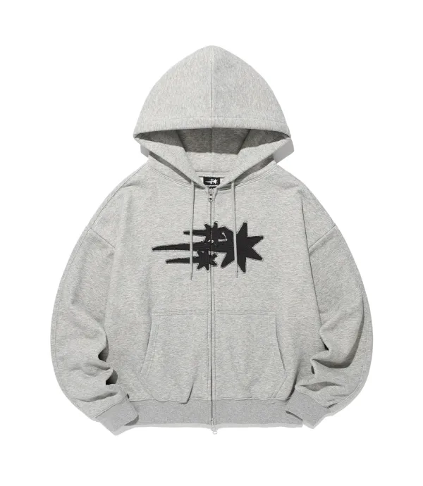 3star applique hoodie zip up[grey]