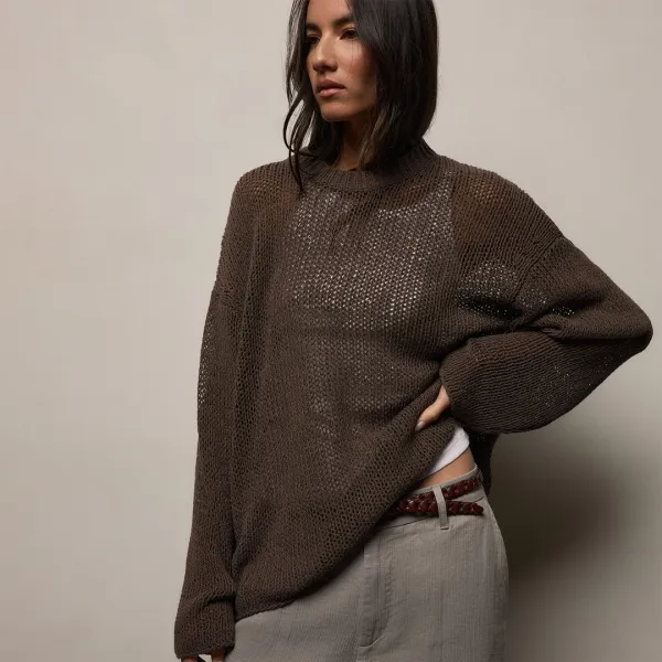 Oversized Cotton Linen Beach Sweater - Storm