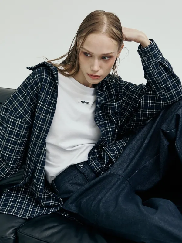 MUSÉE Saint-Germain Draped Check Shirt_Navy Check