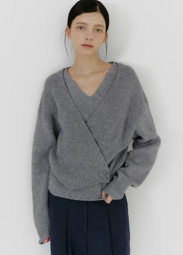 [44-120]  Ivettina Wrap Cardigan-Bustier Setup  이베티나 랩 가디건-뷔스티에 셋업 (가을-겨울-데일리룩-출근룩-오피스룩-데이트룩-셋업-가디건셋업-슬리브리스-니트-니트가디건-유니크-폭닥-랩가디건-레이어드-자체제작) - MICANE
