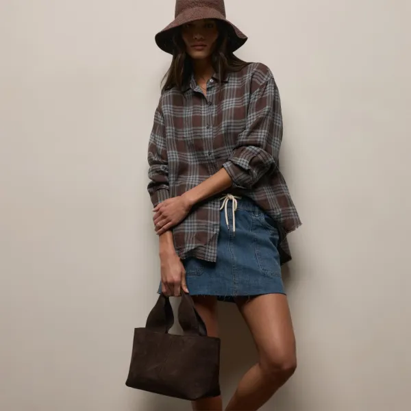 Plaid Linen Oversized Shirt - Plum Plaid