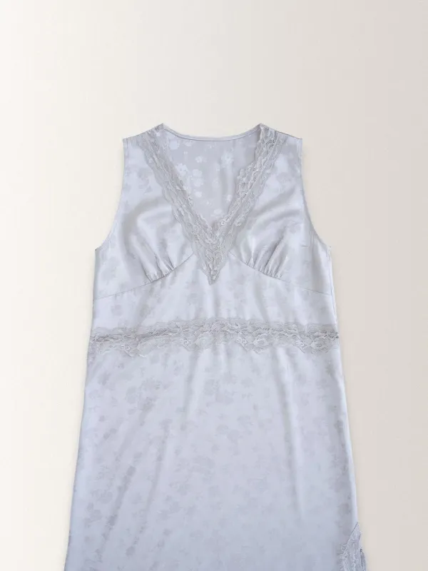 SATIN LACE LAYERED SLIP DRESS [ PALE GRAY ]