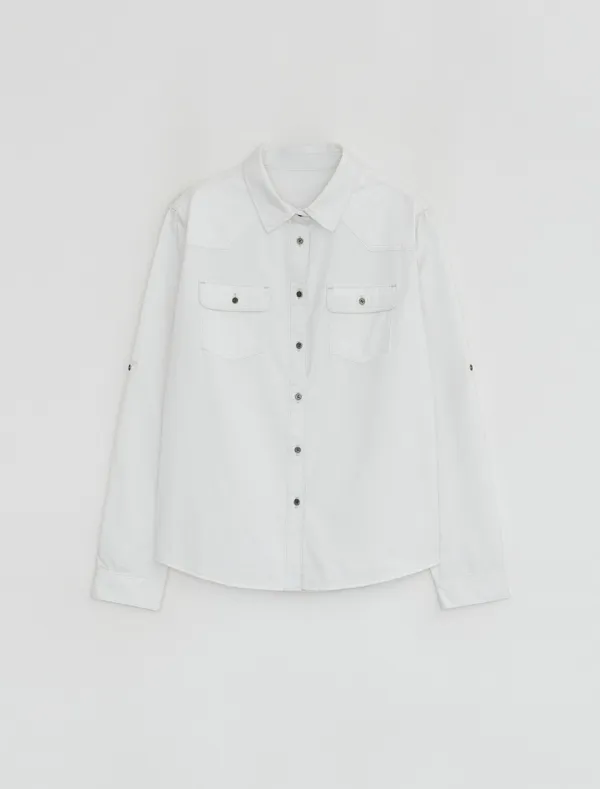 STITCHED BUTTON DENIM SHIRT [WHITE]
